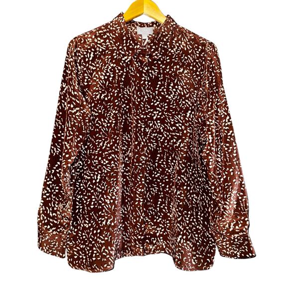 NWT Pure Collection Washed Silk Button Up Top Women 12 Brown Cheetah Fall Luxury - Picture 1 of 10